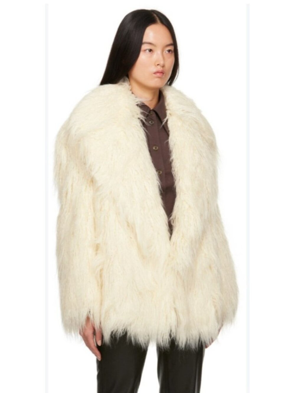 The Frankie Shop White Shaggy Faux Fur Oversized Jacket Coat XS/S
